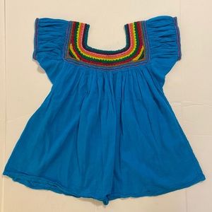 Spanish peasant top in blue multi color size 10